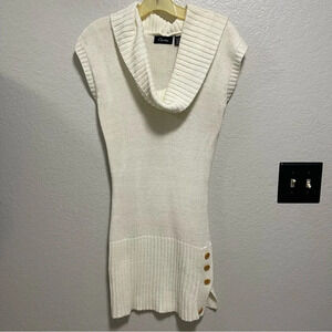 Chesley Cowl Neck Short Sleeve White Knit Sweater Dress LARGE